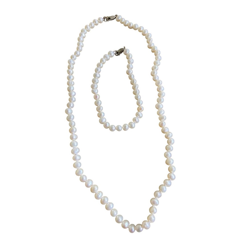 Vintage Sterling pearl Necklace and Bracelet set‎
